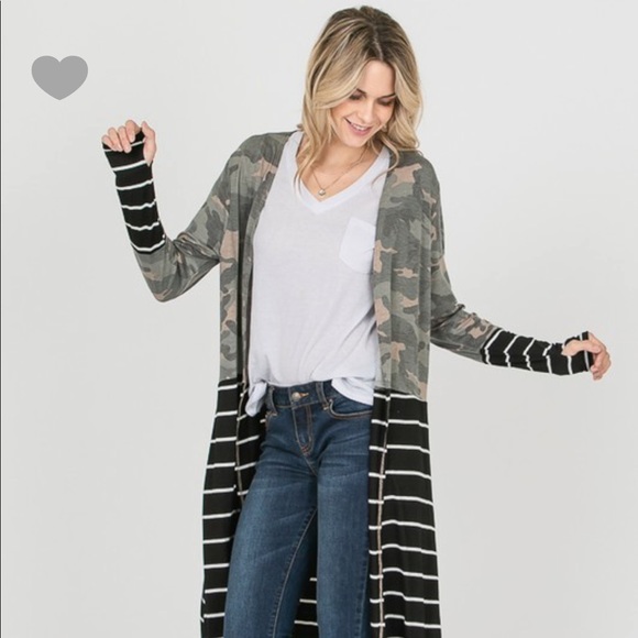Tops - Camo & Black Stripe Cardigan 🖤🖤🖤
